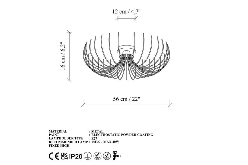Kattokruunu Sadorte Kulta - 56 x 56 x 16 cm - Valaistus - Sisävalaistus & lamput - Erikoisvalaisin - Tiffanylamppu