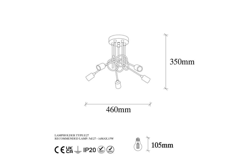 Kattovalaisin Ranju Musta / Antiikkinen Viisi Pistoketta - Viisi Pistoketta - Valaistus - Sisävalaistus & lamput - Erikoisvalaisin - Riisipaperivalaisin