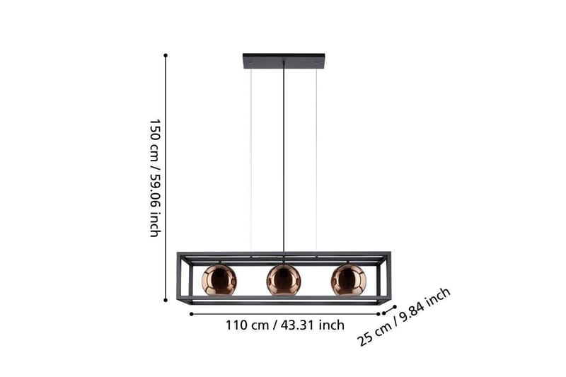 Kattopendel Eglo Cordoba Musta/Kupari Kehys, jossa 3 Lamppua - Valaistus - Sisävalaistus & lamput - Ikkunavalaisimet - Ikkunavalaisin riippuva