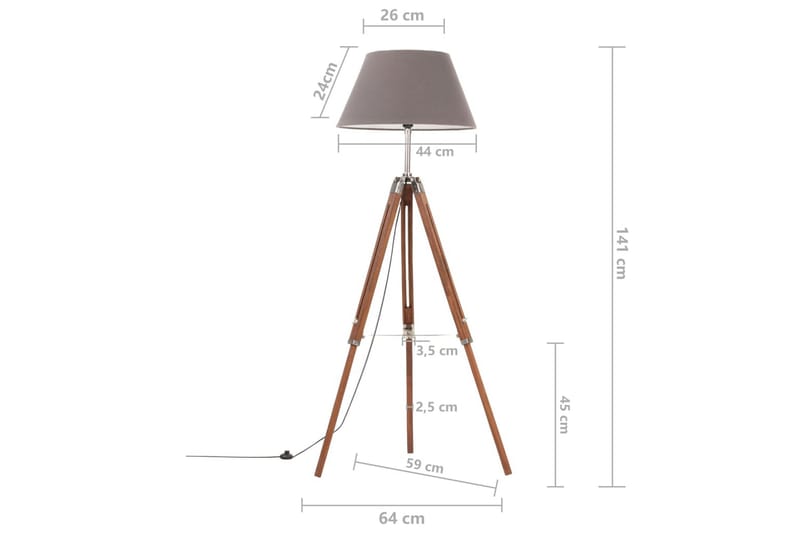 Kolmijalkavalaisin hunajanruskea & harmaa täysi tiikki 141cm - Valaistus - Sisävalaistus & lamput - Lattiavalaisin - 3-vartinen lattiavalaisin