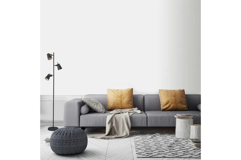 Lattiavalaisin Edward Mattamusta/Kulta - TRIO - Valaistus - Sisävalaistus & lamput - Lattiavalaisin - 2-vartinen lattiavalaisin