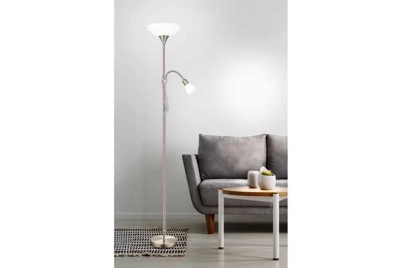 Lattiavalaisin Eglo Up 2 lukulampulla Nickel-Matt Valkoinen - Valkoinen/Harmaa - Valaistus - Sisävalaistus & lamput - Lattiavalaisin - 3-vartinen lattiavalaisin