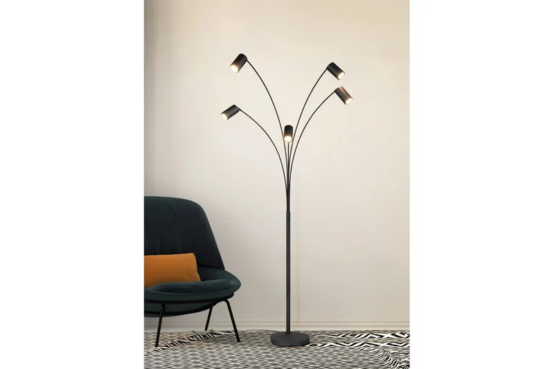 Lattiavalaisin TRIO Marley Mattamusta - Mattamusta - Valaistus - Sisävalaistus & lamput - Lattiavalaisin - 3-vartinen lattiavalaisin