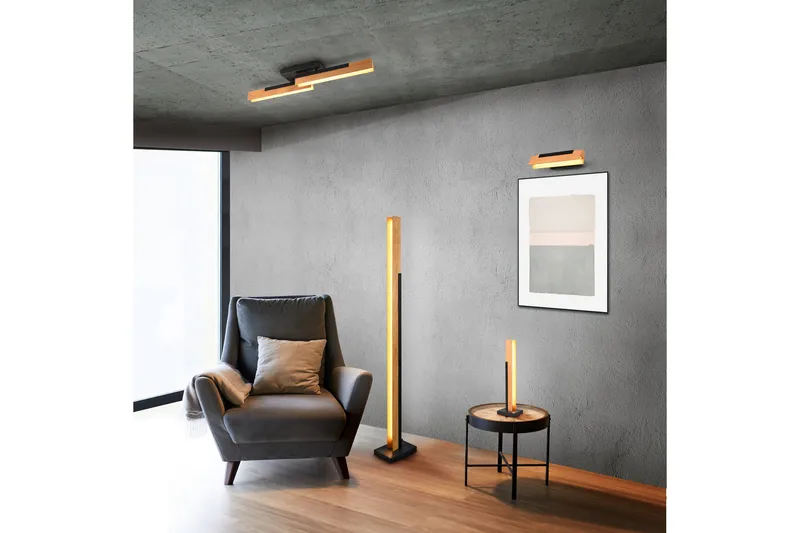 LED-Lattiavalaisin Kerala Mattamusta/Puu - TRIO - Valaistus - Sisävalaistus & lamput - Lattiavalaisin - 3-vartinen lattiavalaisin