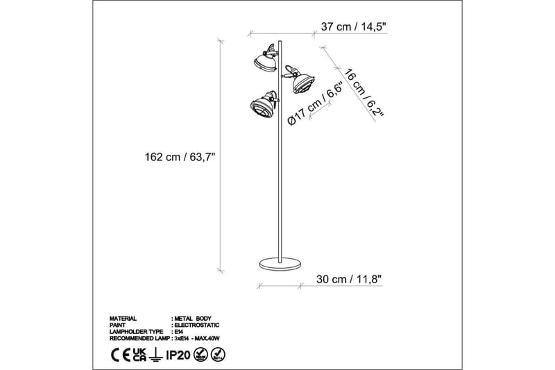 Sudattiavalaisin Desten Musta - Musta - Valaistus - Sisävalaistus & lamput - Lattiavalaisin - 3-vartinen lattiavalaisin
