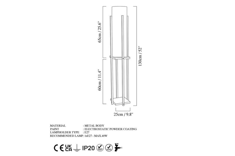 Sudattiavalaisin Hyllyvalaisin (Hyllyn korkeus: 60 cm) Musta Beige - Musta Beige - Valaistus - Sisävalaistus & lamput - Lattiavalaisin - 3-vartinen lattiavalaisin