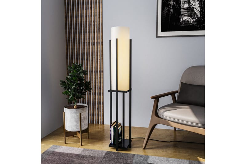 Sudattiavalaisin Hyllyvalaisin (Hyllyn korkeus: 60 cm) Musta Beige - Musta Beige - Valaistus - Sisävalaistus & lamput - Lattiavalaisin - 3-vartinen lattiavalaisin