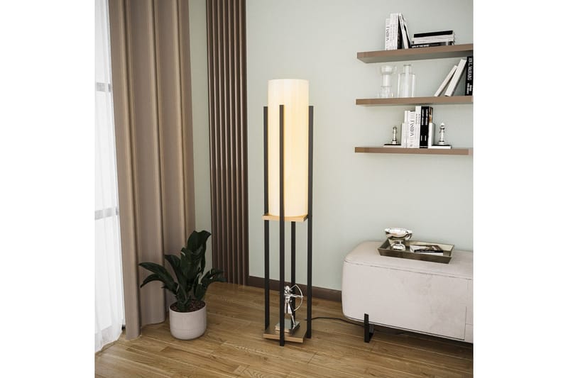 Sudattiavalaisin Hyllyvalaisin (Hyllyn korkeus: 60 cm) Musta / Kulta Beige - Musta / Kulta Beige - Valaistus - Sisävalaistus & lamput - Lattiavalaisin - 3-vartinen lattiavalaisin