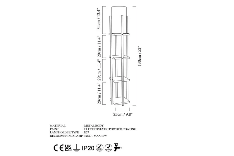 Sudattiavalaisin Hyllyvalaisin Lumi (Hyllyn korkeus: 29 cm) Musta / Kulta - Musta / Kulta - Valaistus - Sisävalaistus & lamput - Lattiavalaisin - 3-vartinen lattiavalaisin