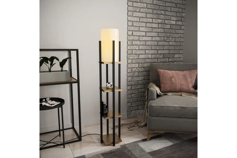 Sudattiavalaisin Hyllyvalaisin Lumi (Hyllyn korkeus: 29 cm) Musta / Kulta - Musta / Kulta - Valaistus - Sisävalaistus & lamput - Lattiavalaisin - 3-vartinen lattiavalaisin