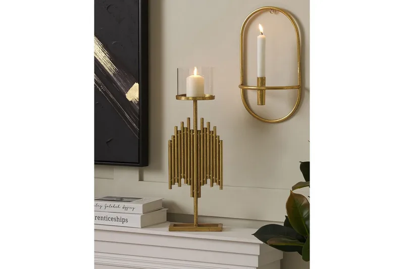 Ljusstake Beliani Nias 18x13x53 cm GOLD - Sisustustuotteet - Kynttilä & tuoksut - Kynttilänjalat & lyhdyt