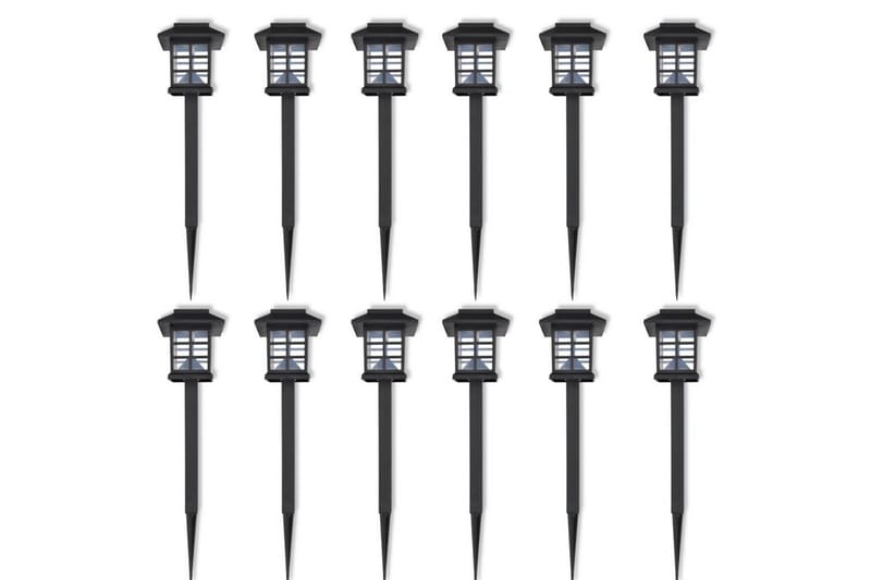 Aurinkovoimalla Toimiva LED Ulkovalosarja 12kpl 8,6x8,6x38cm - Musta - Valaistus - Ulkovalaistus - Maavalaistus