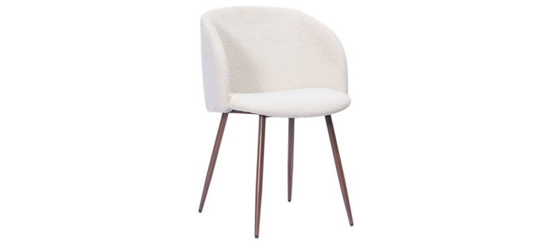 Greya Ruokatuoli käsinojilla, Valkoinen buklee / Metallijalat pähkinä