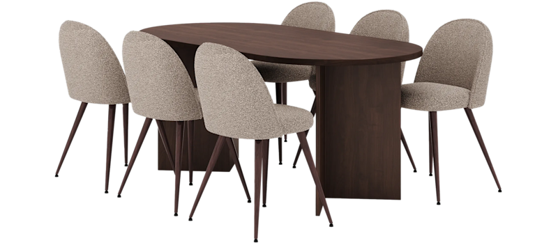 Dano Ruokapöytä 180 cm 6 Naira Plus Ruokatuolit, Pähkinä / Greige