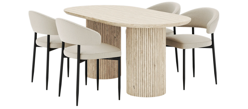 Uppveda Soikea Ruokapöytä 180x90 cm ja 4 Sawako Tuolia, Beige