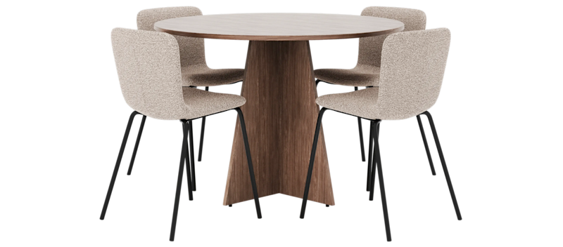 Bootcut Pyöreä Pieni Pähkinäruokapöytä 110 cm ja 4 Katy Ruokatuolia, undefined